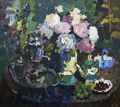 Натюрморт с цветами в саду картина маслом на холсте