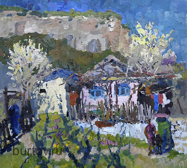 Крымские горы весной и цветущие сады на картине Н. Буротва