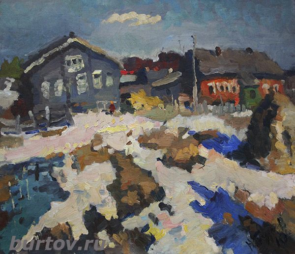 Николай Буртов, пейзаж, картина маслом, северная деревня